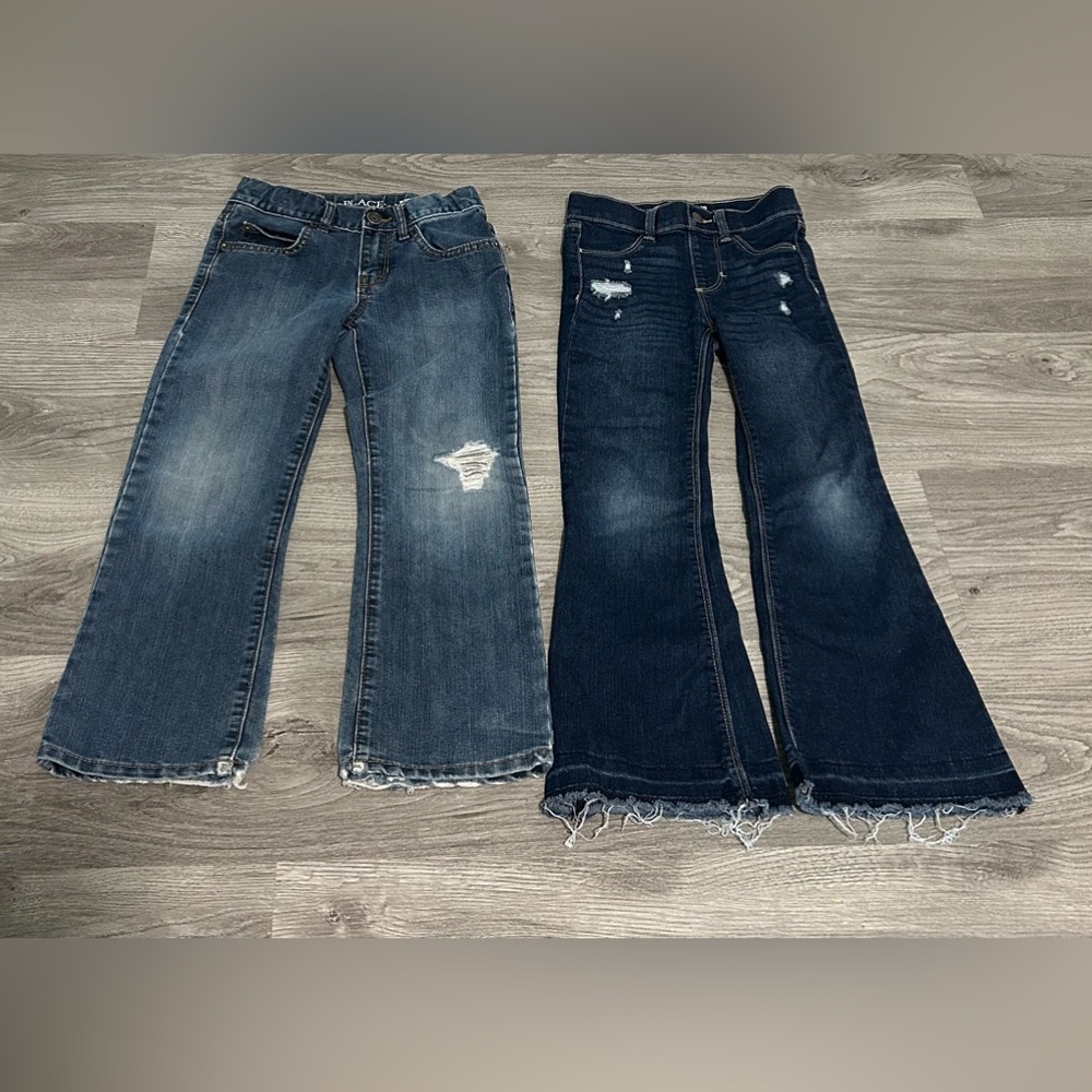 Lot of 2 - 6 Girls Dark Wash Distressed Jeans - Blue